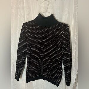 Cute coquette heart navy blue/ red/ white turtleneck sweater, Karen Scott, XS